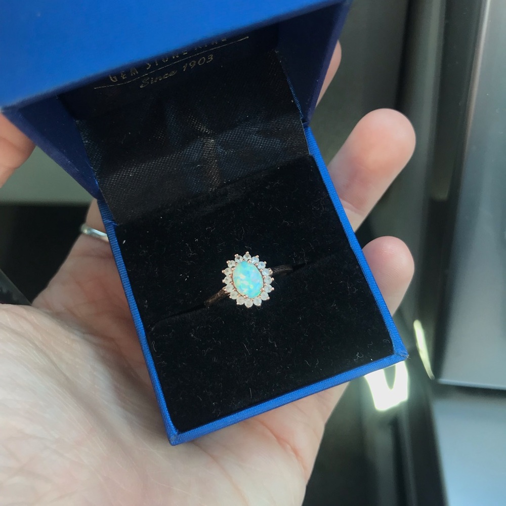 Opal Rose Gold Ring with Halo